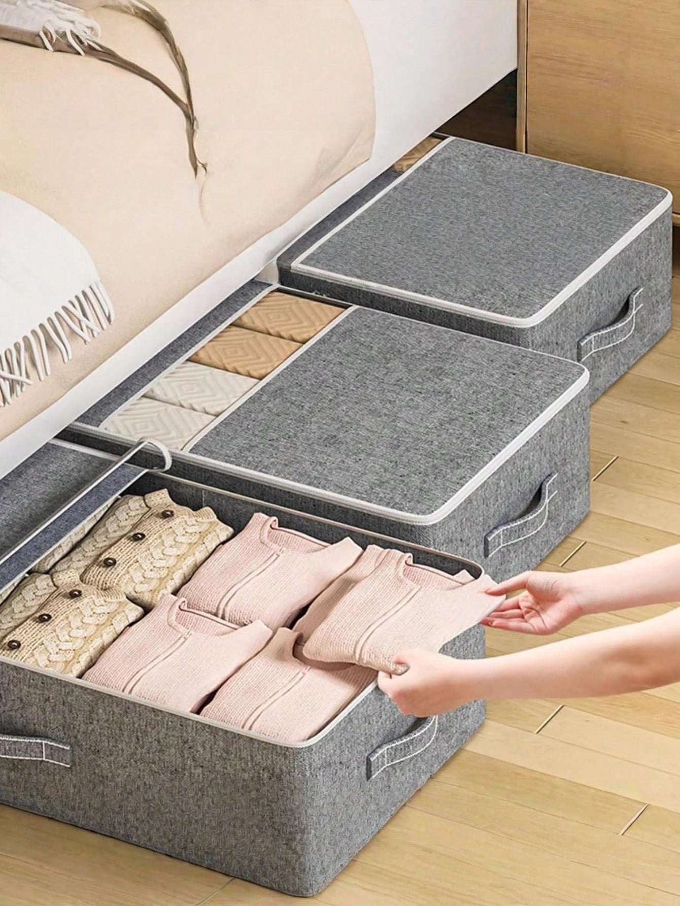 ベッド下収納ボックス 大容量フラットデザイン ドロワー式｜衣類・毛布・季節物収納に最適 ベッドフレーム用 スペースセーブ 家庭用クローゼット兼用 多目的収納