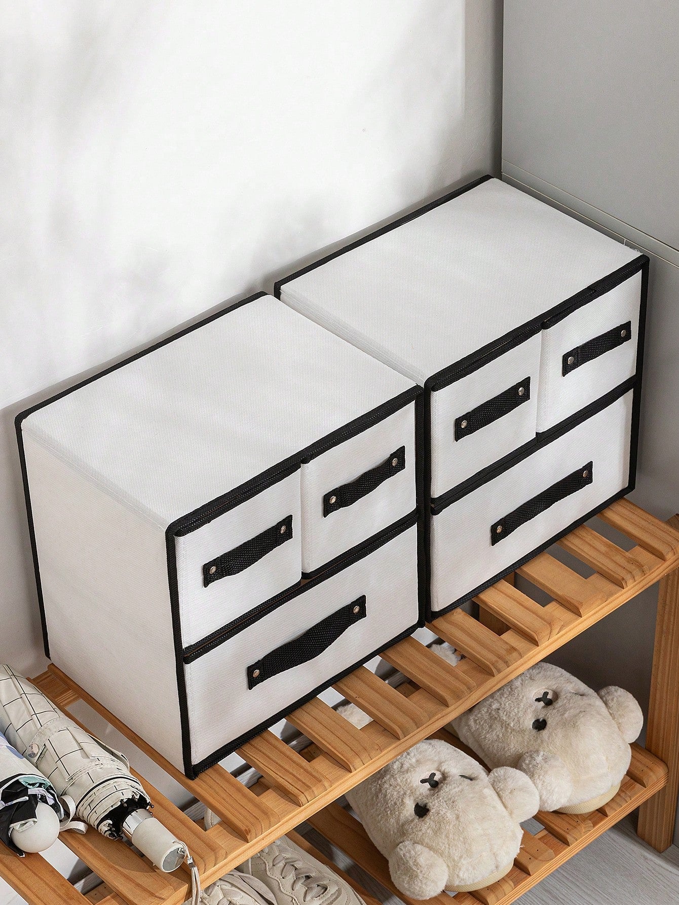クローゼット用下着収納ボックス 引き出し式ファブリック仕分け｜靴下・下着用覆い付き仕切り付き 寮向け多層収納 デスクトップ多目的収納