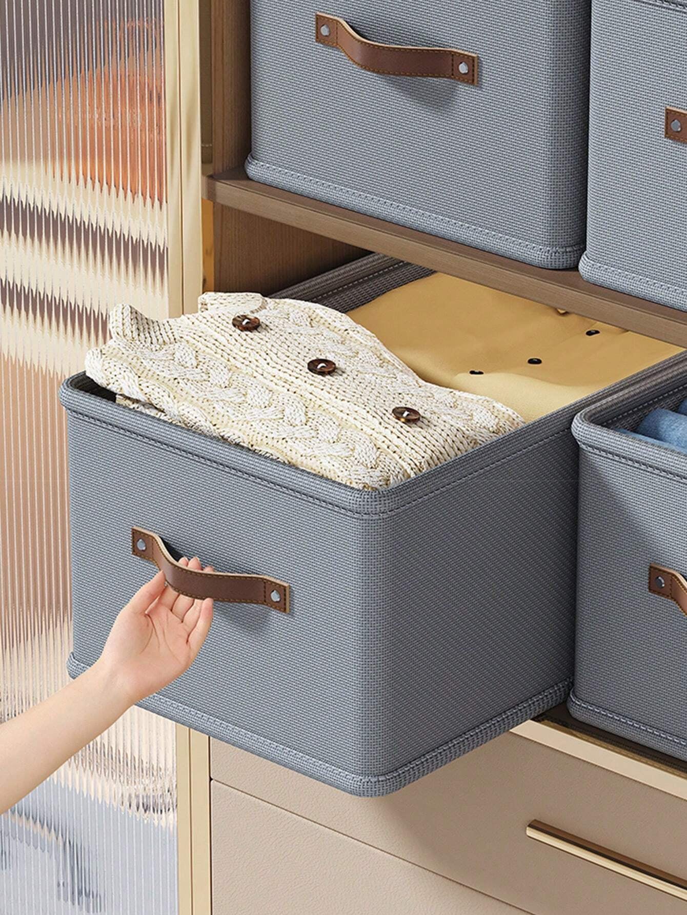 グレー折りたたみ式衣類収納ボックス オックスフォードクロス 引き出し式 仕切りなし ジーンズ / セーター収納最適 クリスマスギフト対応