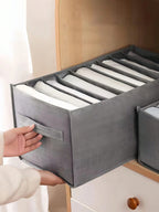 グレー不織布収納ボックス マルチコンパートメント引き出し仕切り クローゼット・下着収納用 折りたたみ式 スペースセーブ ハンドル付き持ち運び便利