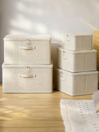 大容量ベージュ収納ボックス トラベル移動用｜柔軟折りたたみ式 一体型持ち手付き 衣類・季節物収納整理 ホーム・ベッドルームインテリア兼用 お祭り装飾対応