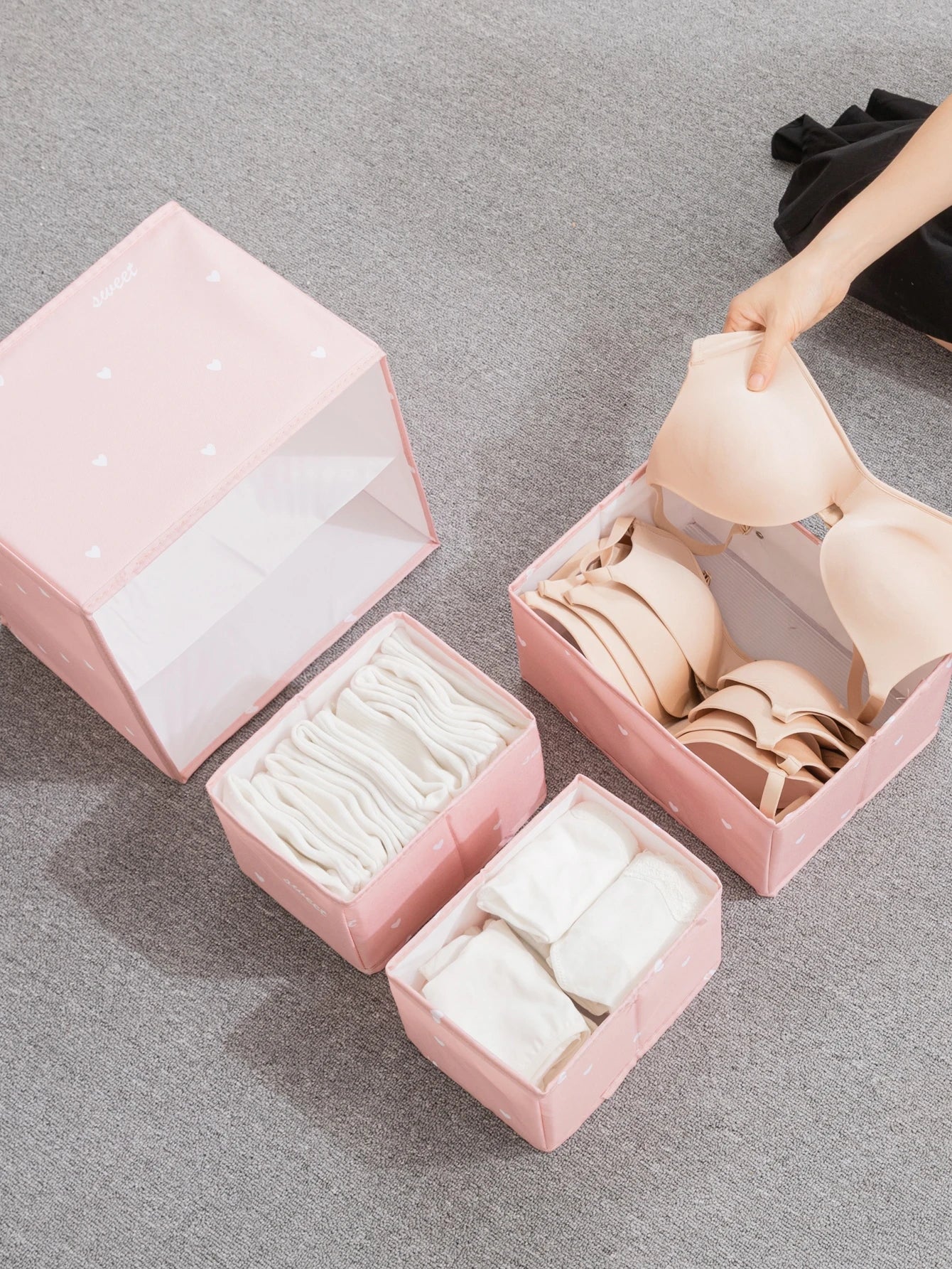 クローゼット用下着収納ボックス 引き出し式ファブリック仕分け｜靴下・下着用覆い付き仕切り付き 寮向け多層収納 デスクトップ多目的収納