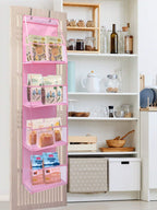 ドア上掛け式 6 段収納オーガナイザー 2 フック付き ベージュメッシュ 折りたたみ不織布 衣類 / ぬいぐるみ / 食品収納対応 ドア裏 / クローゼット / ベッドルームホーム収納用