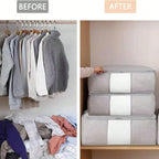 3 点セット グレー大容量収納ボックス 布団・毛布・衣類収納用 折りたたみジッパー付き 持ち手付き クローゼット・ホリデー装飾収納対応