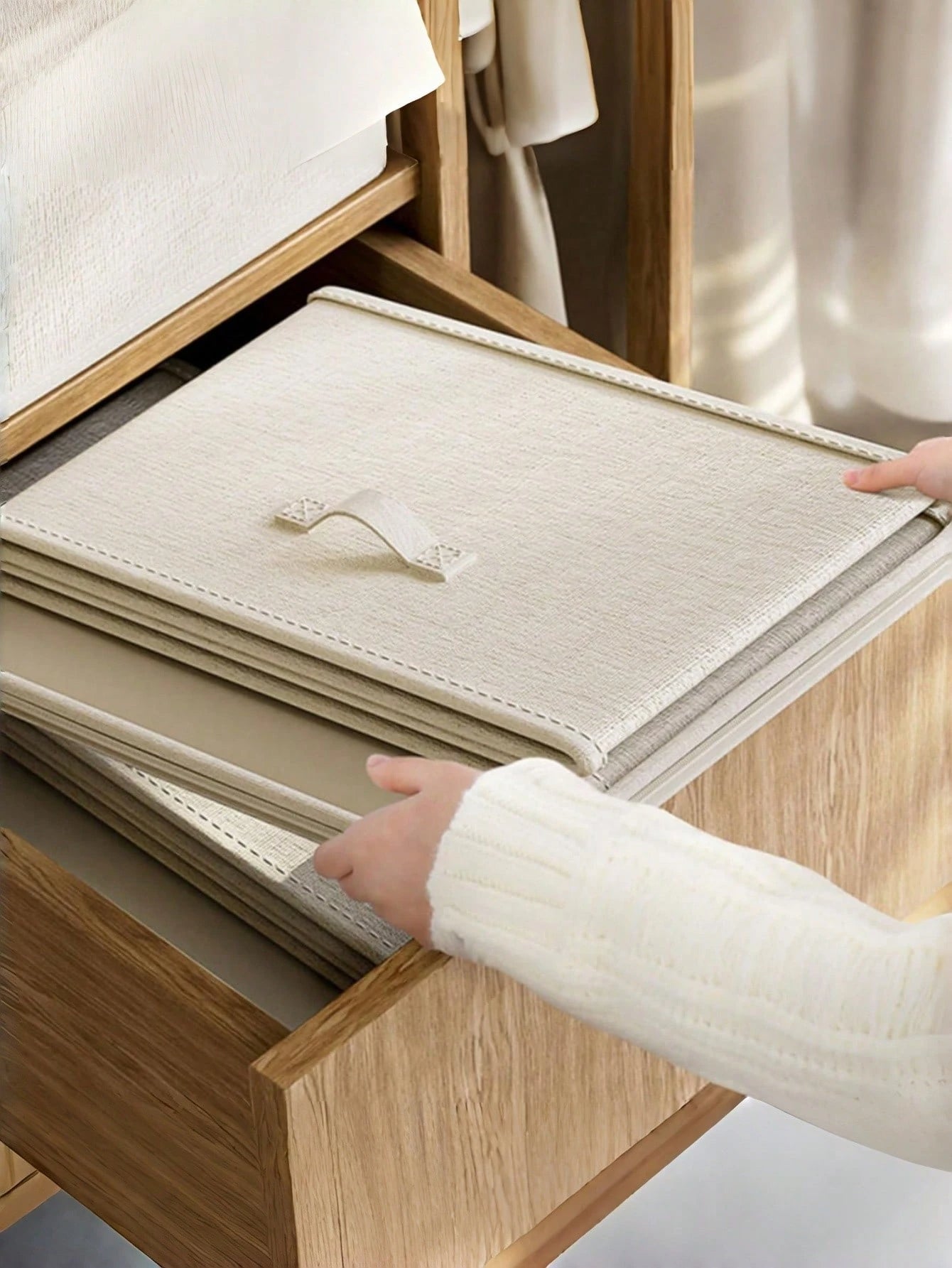 大容量ベージュ収納ボックス トラベル移動用｜柔軟折りたたみ式 一体型持ち手付き 衣類・季節物収納整理 ホーム・ベッドルームインテリア兼用 お祭り装飾対応