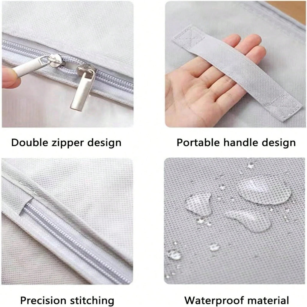 3 点セット グレー大容量収納ボックス 布団・毛布・衣類収納用 折りたたみジッパー付き 持ち手付き クローゼット・ホリデー装飾収納対応