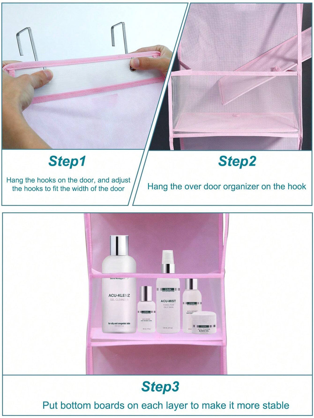 ドア上掛け式 6 段収納オーガナイザー 2 フック付き ベージュメッシュ 折りたたみ不織布 衣類 / ぬいぐるみ / 食品収納対応 ドア裏 / クローゼット / ベッドルームホーム収納用