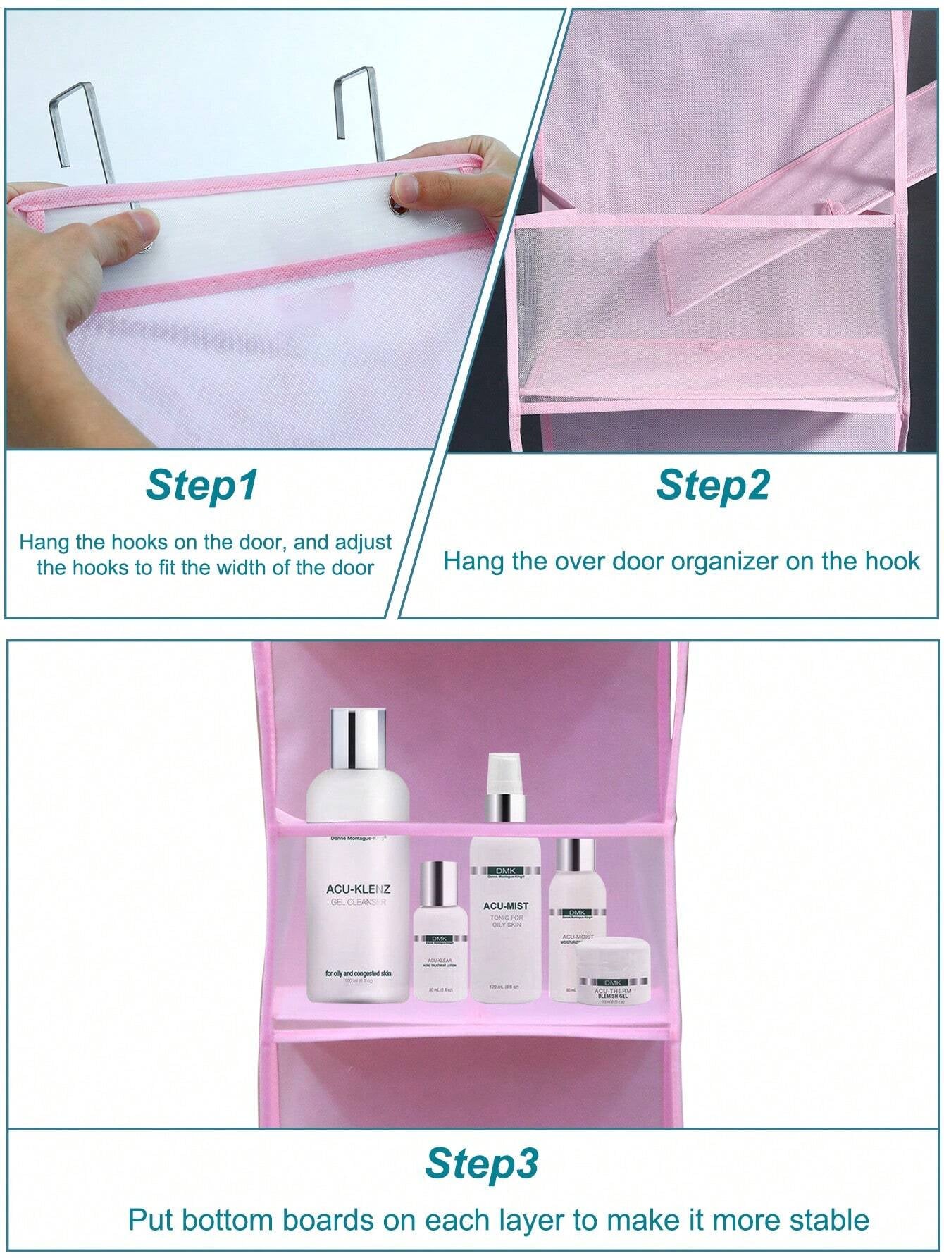 ドア上掛け式 6 段収納オーガナイザー 2 フック付き ベージュメッシュ 折りたたみ不織布 衣類 / ぬいぐるみ / 食品収納対応 ドア裏 / クローゼット / ベッドルームホーム収納用