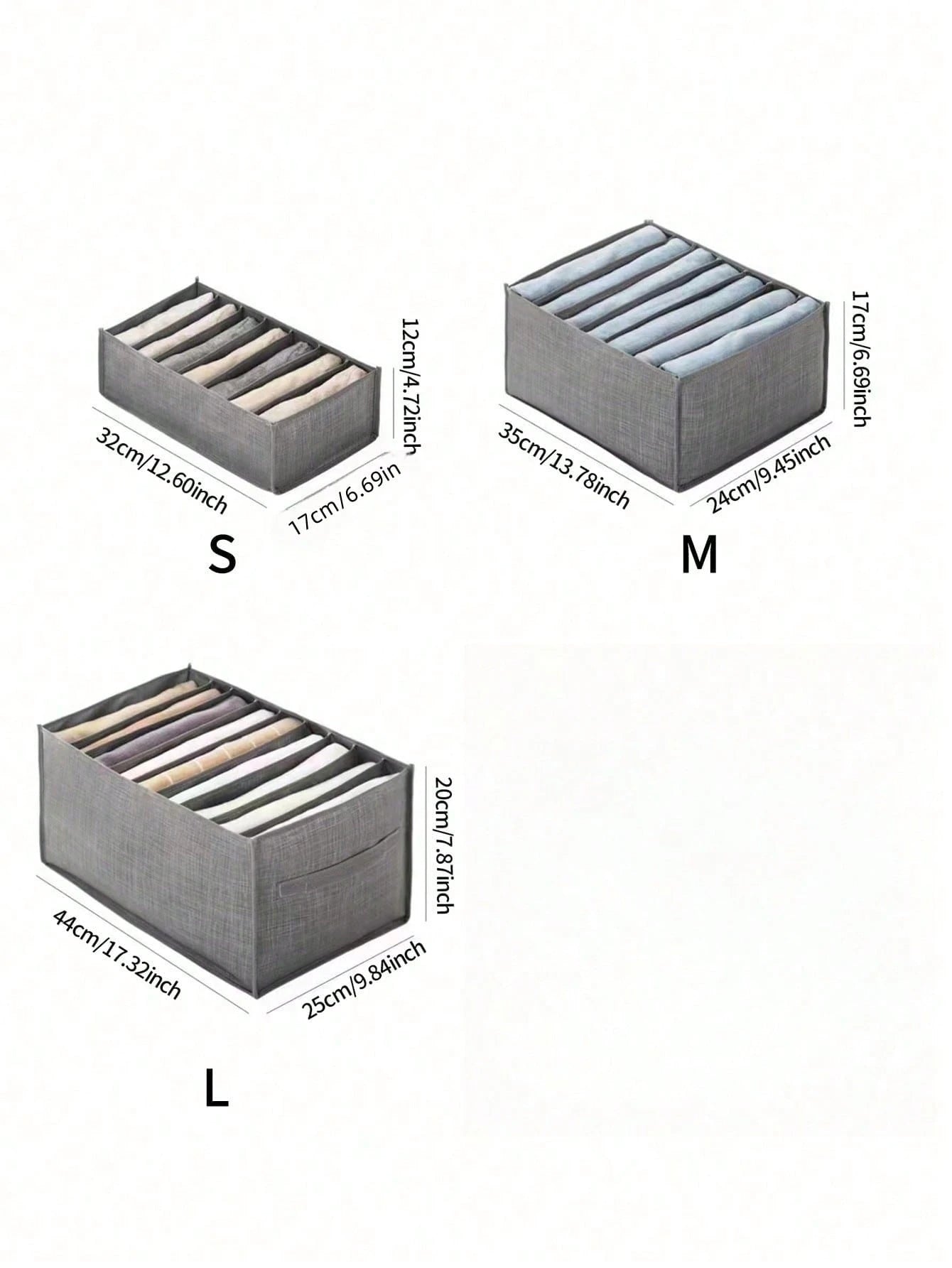 グレー不織布収納ボックス マルチコンパートメント引き出し仕切り クローゼット・下着収納用 折りたたみ式 スペースセーブ ハンドル付き持ち運び便利