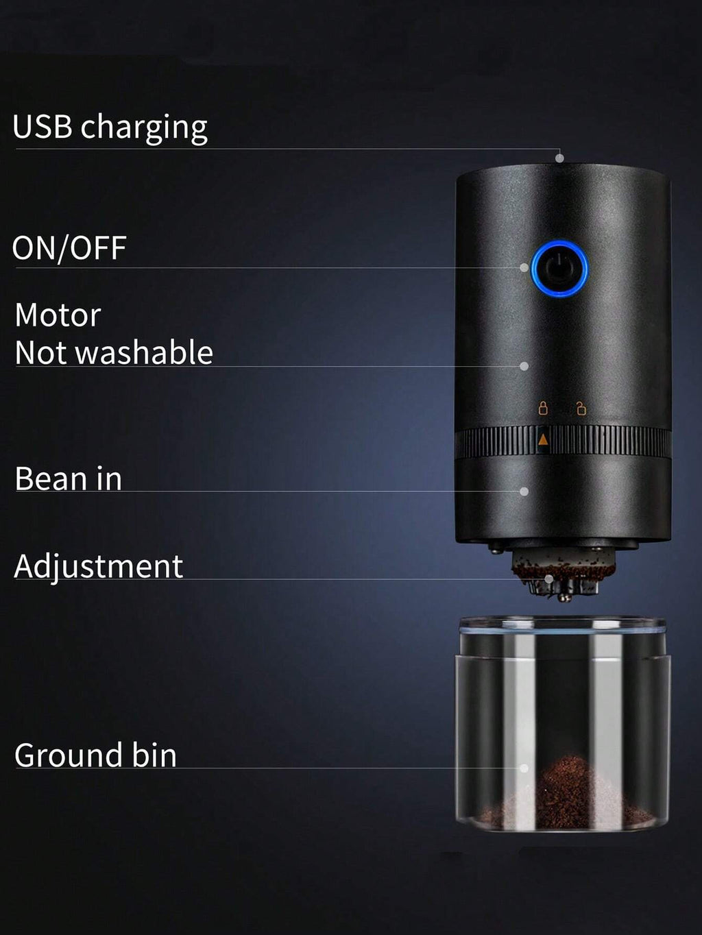電動コーヒーグラインダー セラミック刃 USB 充電式 ポータブル エスプレッソ用 自宅 / オフィス / 旅行