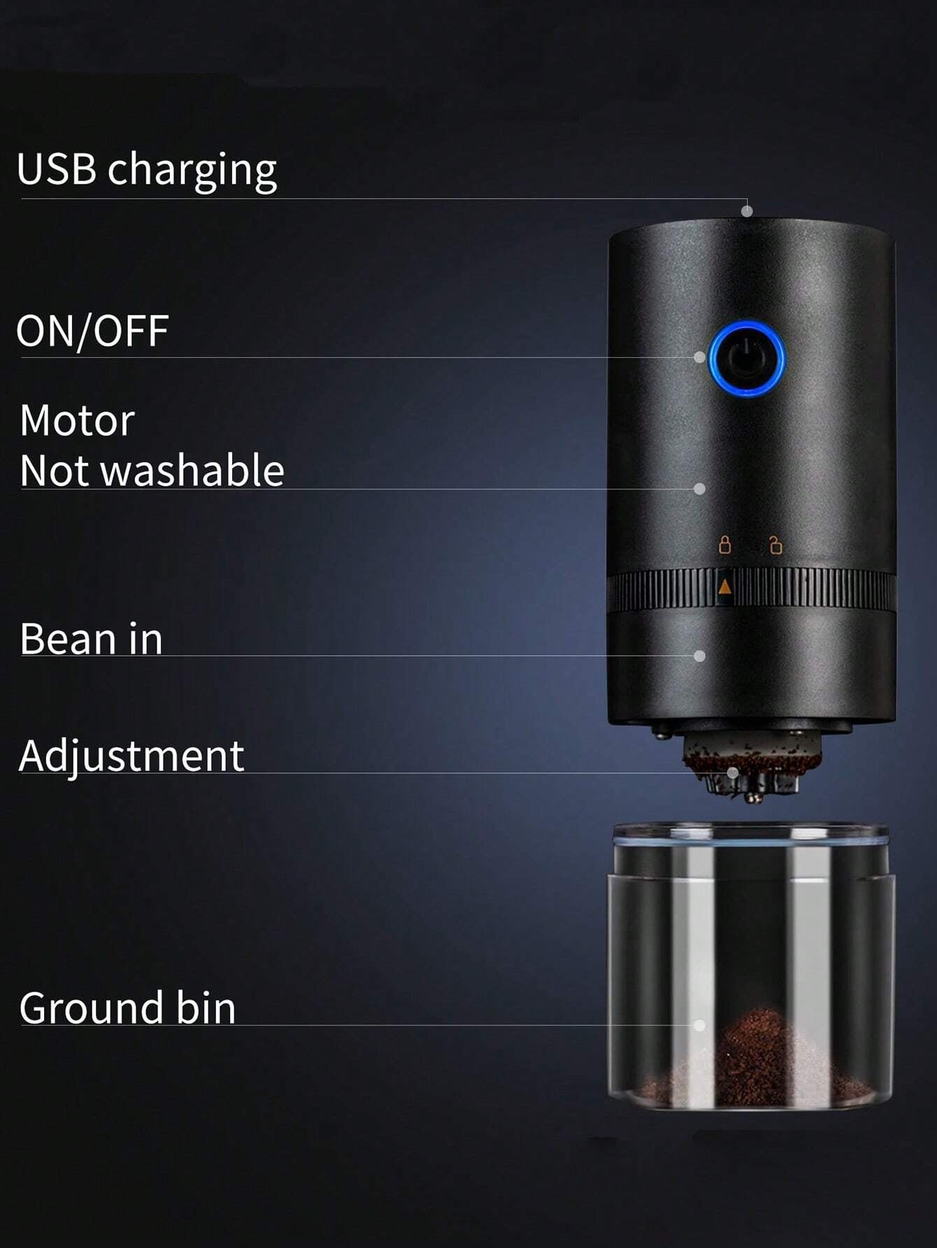 電動コーヒーグラインダー セラミック刃 USB 充電式 ポータブル エスプレッソ用 自宅 / オフィス / 旅行