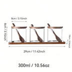 スプーンとウッドラック付きスパイス瓶3つセット、300mlの高品質ガラス調味料容器、蓋付き、塩・こしょう・砂糖ストレージオーガナイザー、トンネルとラベルが付属