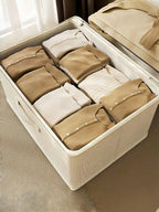 大容量ベージュ収納ボックス トラベル移動用｜柔軟折りたたみ式 一体型持ち手付き 衣類・季節物収納整理 ホーム・ベッドルームインテリア兼用 お祭り装飾対応