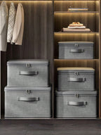 大容量グレーストレージボックス トラベル・移動用 衣類収納対応 柔軟折りたたみ可能 一体型持ち手付き 季節の収納整理用