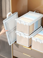 透明スタッカブル収納ボックス ふた付き 大容量ハンドル付き 強化仕様 スペース節約用 家庭 / 寮 / クローゼット多場面収納対応