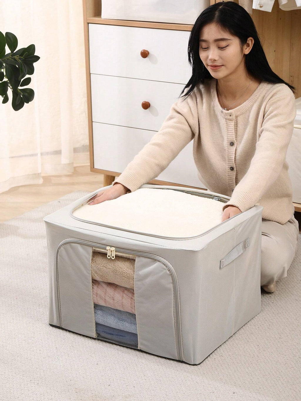 クリア衣類収納ボックス 装飾性兼用｜フェスタ装飾・ホームデコ対応 レディース衣類（T シャツ・パンツ・ドレス・四季服）用 ミニマリストオーガナイザー