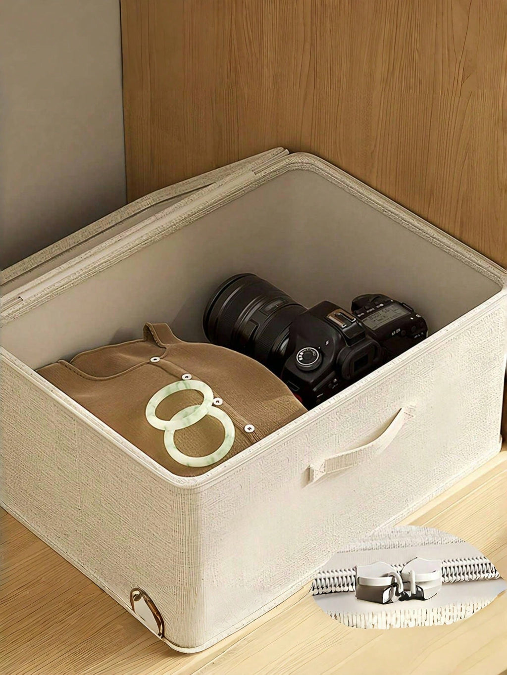 大容量ベージュ収納ボックス トラベル移動用｜柔軟折りたたみ式 一体型持ち手付き 衣類・季節物収納整理 ホーム・ベッドルームインテリア兼用 お祭り装飾対応