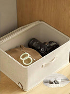 大容量ベージュ収納ボックス トラベル移動用｜柔軟折りたたみ式 一体型持ち手付き 衣類・季節物収納整理 ホーム・ベッドルームインテリア兼用 お祭り装飾対応