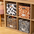動物柄引き出しストレージボックス 4 種類柄（ウシ・ヒョウ・シマウマ・キリン） 各種サイズ 多場面対応 衣類 / 雑貨収納 高級テクスチャ