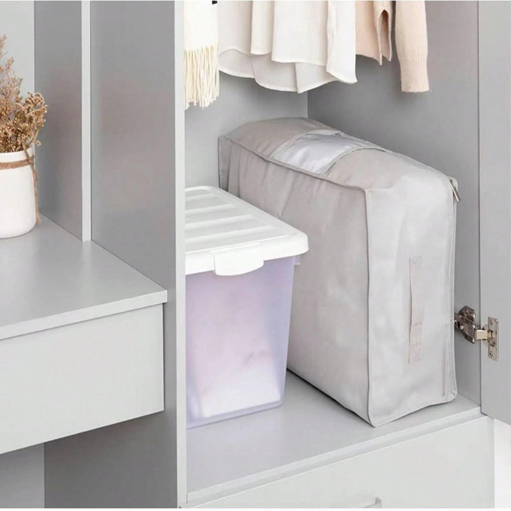 3 点セット グレー大容量収納ボックス 布団・毛布・衣類収納用 折りたたみジッパー付き 持ち手付き クローゼット・ホリデー装飾収納対応