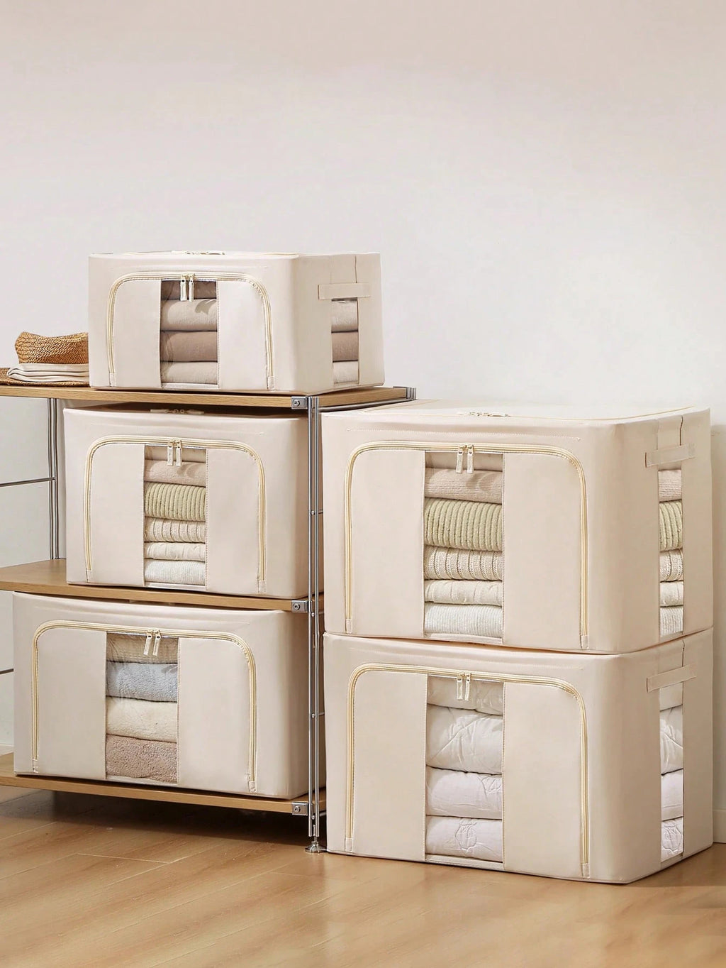 24L/66L 衣類収納ボックス オックスフォードクロス製 折りたたみ式｜組み立て式スチールフレーム付き 衣類・おもちゃ・毛布用 大型家庭用収納ビン