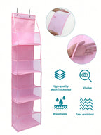 ドア上掛け式 6 段収納オーガナイザー 2 フック付き ベージュメッシュ 折りたたみ不織布 衣類 / ぬいぐるみ / 食品収納対応 ドア裏 / クローゼット / ベッドルームホーム収納用