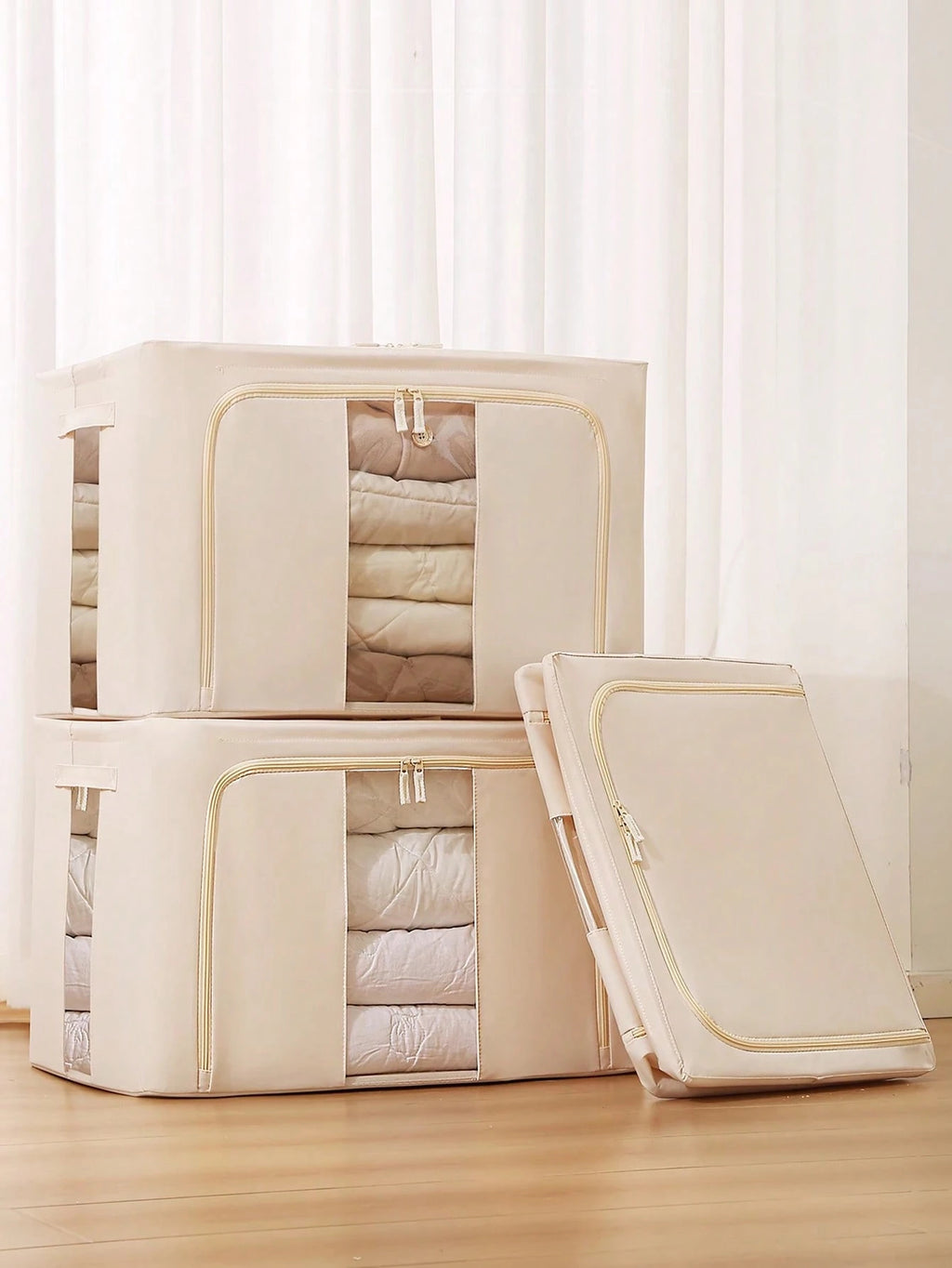 24L/66L 衣類収納ボックス オックスフォードクロス製 折りたたみ式｜組み立て式スチールフレーム付き 衣類・おもちゃ・毛布用 大型家庭用収納ビン