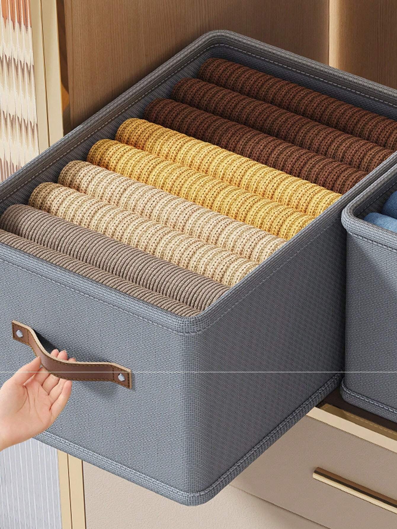 グレー折りたたみ式衣類収納ボックス オックスフォードクロス 引き出し式 仕切りなし ジーンズ / セーター収納最適 クリスマスギフト対応