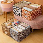 動物柄引き出しストレージボックス 4 種類柄（ウシ・ヒョウ・シマウマ・キリン） 各種サイズ 多場面対応 衣類 / 雑貨収納 高級テクスチャ