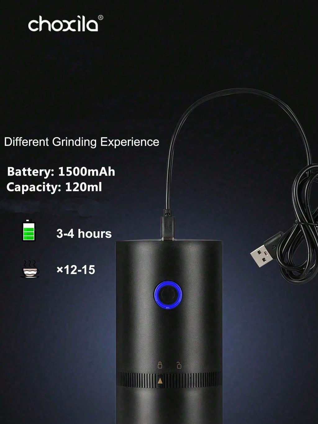 電動コーヒーグラインダー セラミック刃 USB 充電式 ポータブル エスプレッソ用 自宅 / オフィス / 旅行