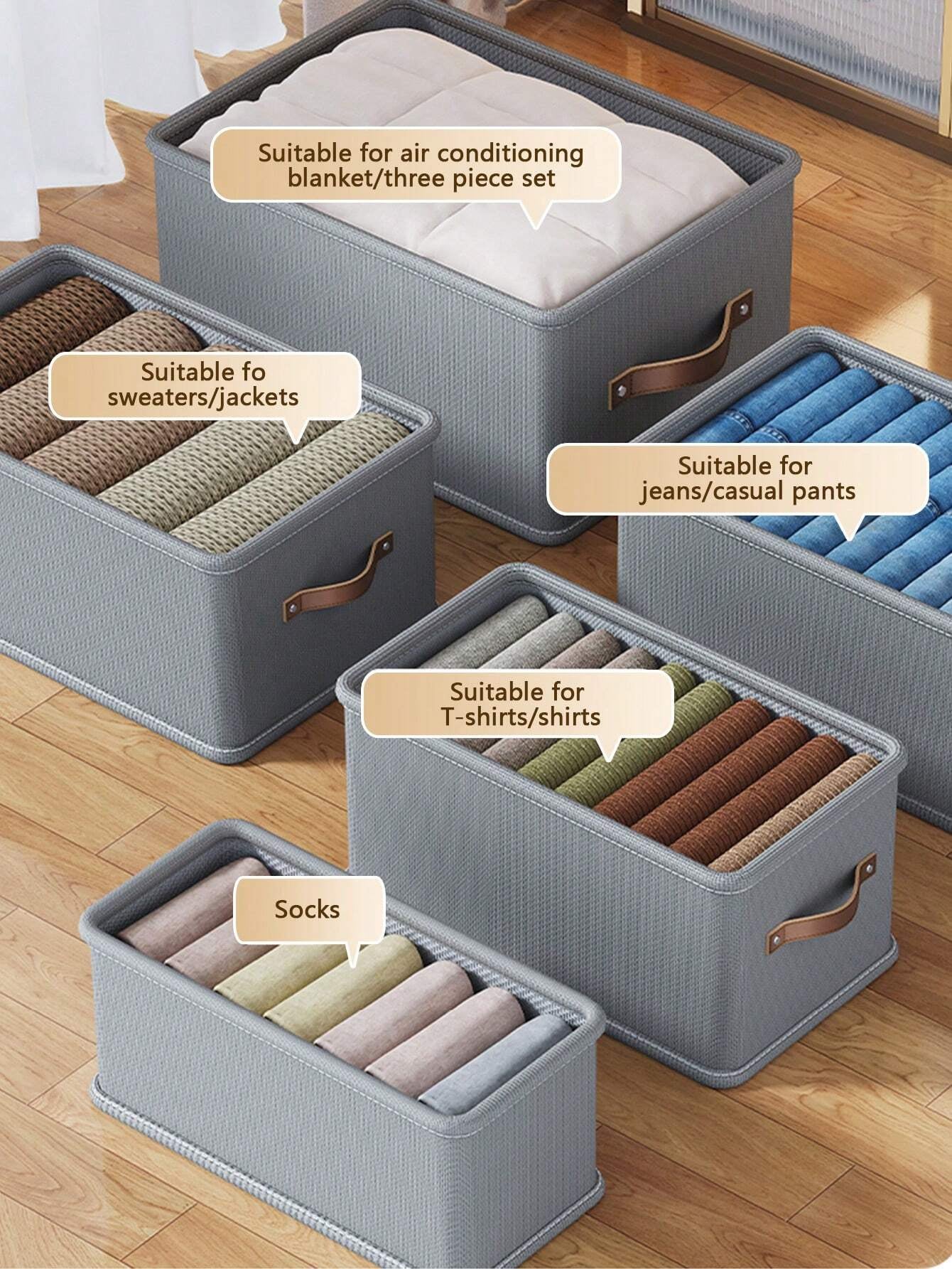 グレー折りたたみ式衣類収納ボックス オックスフォードクロス 引き出し式 仕切りなし ジーンズ / セーター収納最適 クリスマスギフト対応