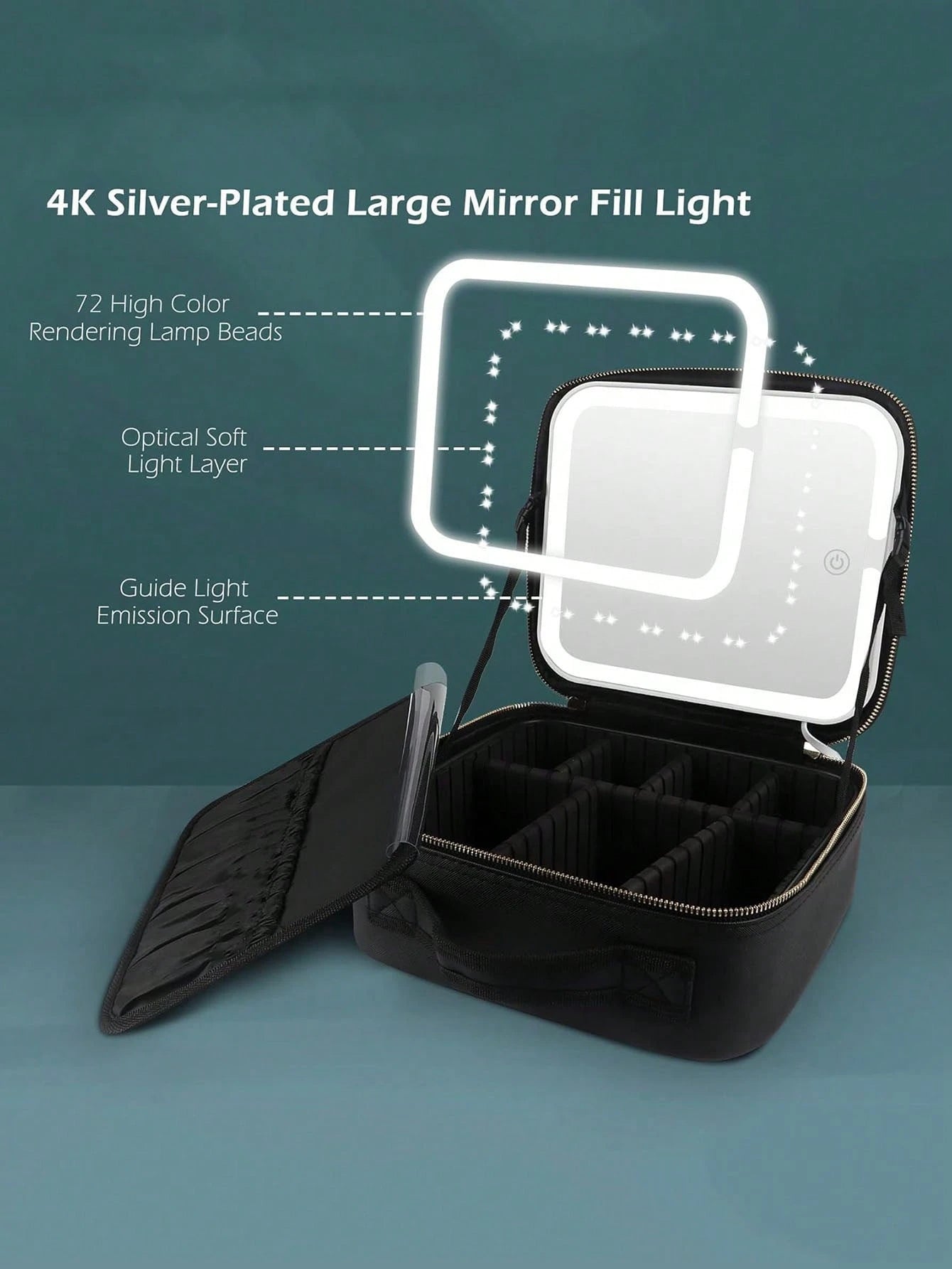 大容量化粧ポーチ LED ライト付き鏡付き｜化粧品・小物収納（リップ・ブラシ・スキンケア） トラベルポーチ ギフト適用（ハロウィーン・クリスマス向け） ボヘミアンインテリア兼用 マルチシーン（自宅・バケーション・ビーチ）