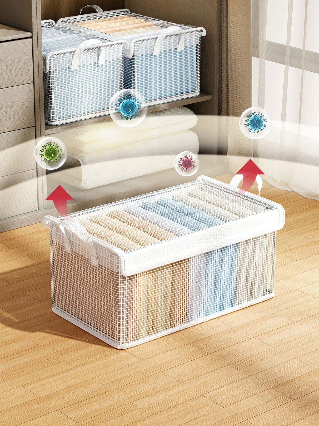 透明スタッカブル収納ボックス ふた付き 大容量ハンドル付き 強化仕様 スペース節約用 家庭 / 寮 / クローゼット多場面収納対応