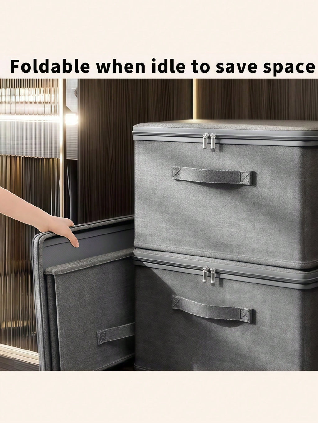 大容量グレーストレージボックス トラベル・移動用 衣類収納対応 柔軟折りたたみ可能 一体型持ち手付き 季節の収納整理用