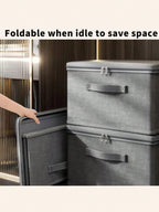 大容量グレーストレージボックス トラベル・移動用 衣類収納対応 柔軟折りたたみ可能 一体型持ち手付き 季節の収納整理用