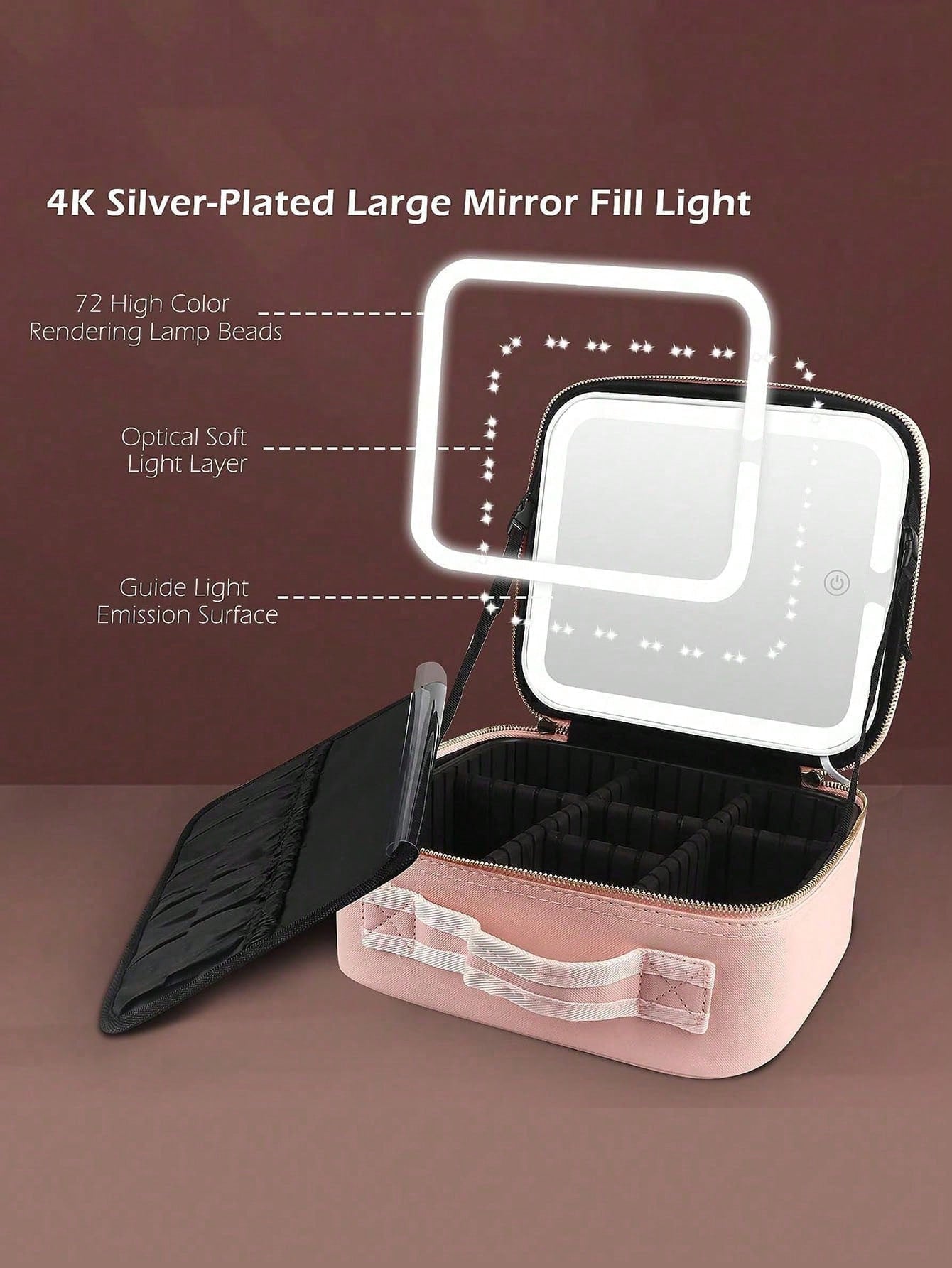 大容量化粧ポーチ LED ライト付き鏡付き｜化粧品・小物収納（リップ・ブラシ・スキンケア） トラベルポーチ ギフト適用（ハロウィーン・クリスマス向け） ボヘミアンインテリア兼用 マルチシーン（自宅・バケーション・ビーチ）