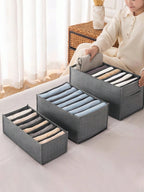 グレー不織布収納ボックス マルチコンパートメント引き出し仕切り クローゼット・下着収納用 折りたたみ式 スペースセーブ ハンドル付き持ち運び便利