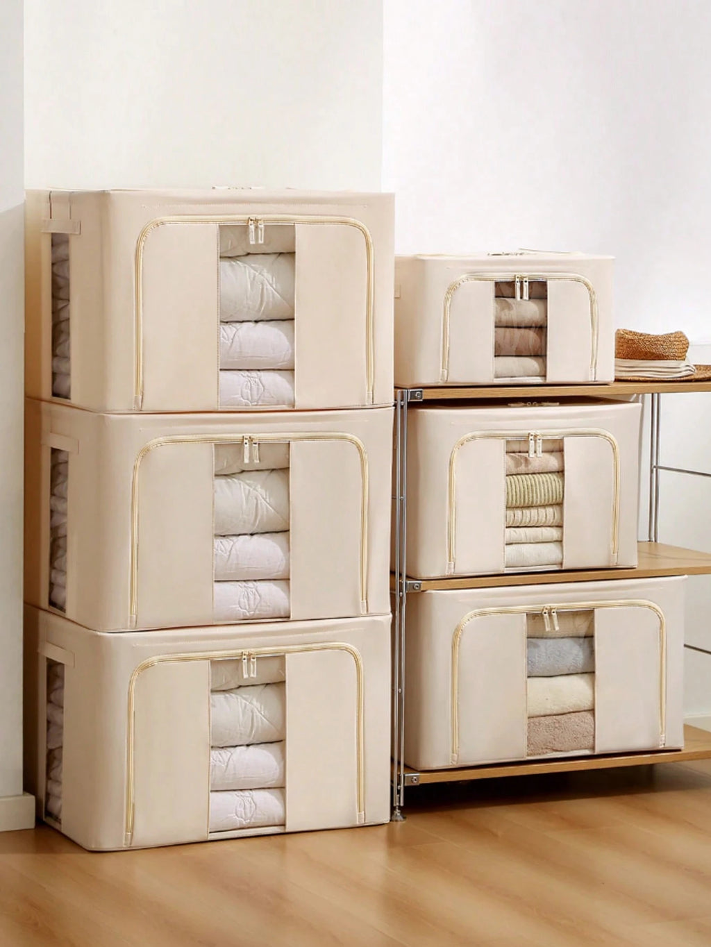 24L/66L 衣類収納ボックス オックスフォードクロス製 折りたたみ式｜組み立て式スチールフレーム付き 衣類・おもちゃ・毛布用 大型家庭用収納ビン