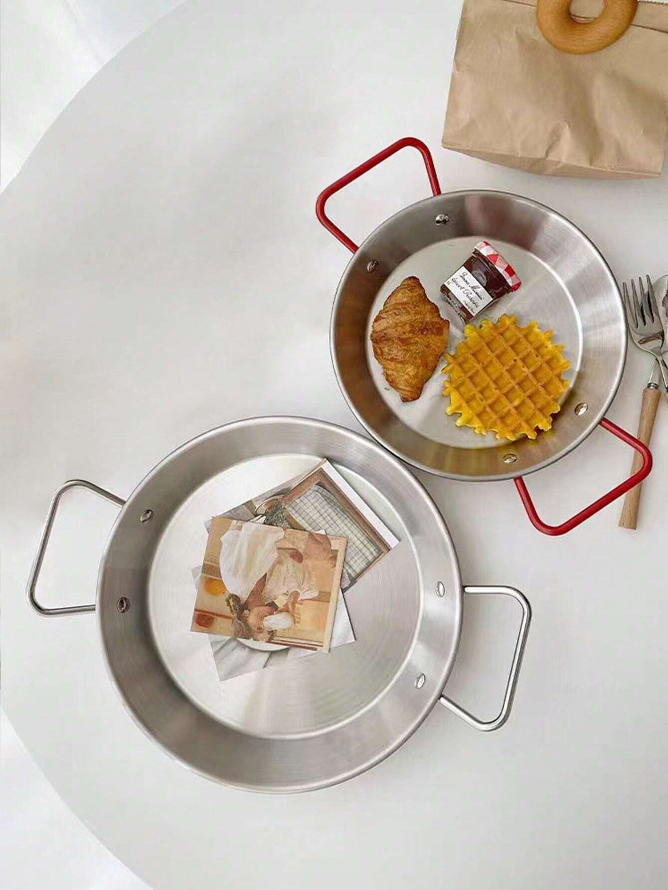 1個 クリエイティブ ステンレス鋼 シーフードプレート 2つのハンドル付き ロースト、グリル、パスタ盛り付けクリスマスギフト