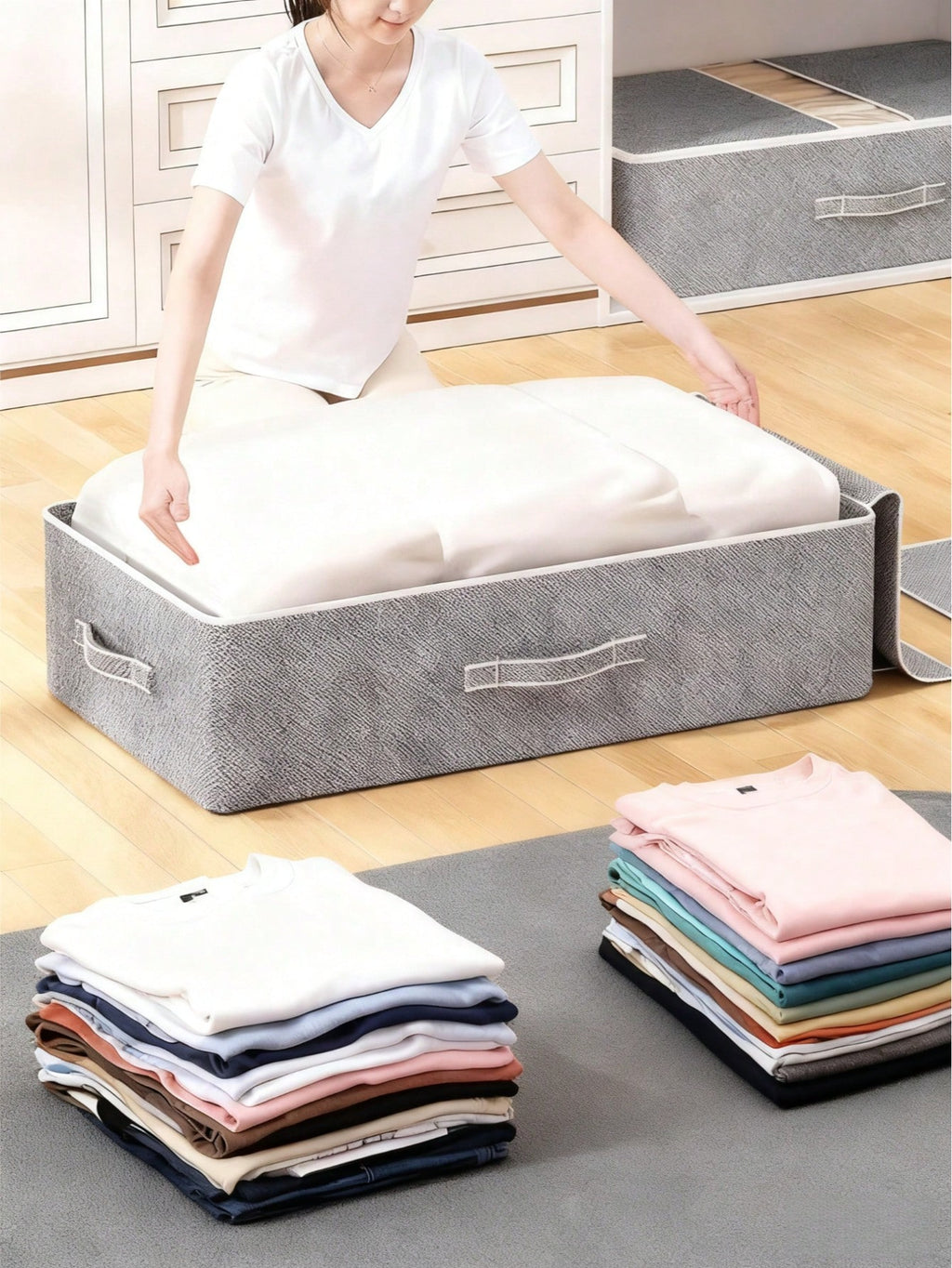 ベッド下収納ボックス 大容量フラットデザイン ドロワー式｜衣類・毛布・季節物収納に最適 ベッドフレーム用 スペースセーブ 家庭用クローゼット兼用 多目的収納