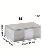 3 点セット グレー大容量収納ボックス 布団・毛布・衣類収納用 折りたたみジッパー付き 持ち手付き クローゼット・ホリデー装飾収納対応