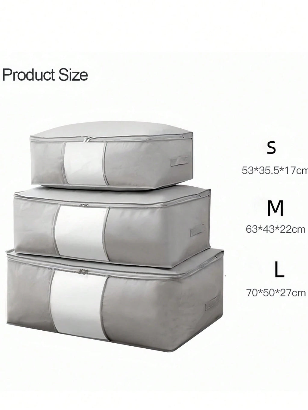 3 点セット グレー大容量収納ボックス 布団・毛布・衣類収納用 折りたたみジッパー付き 持ち手付き クローゼット・ホリデー装飾収納対応