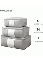 3 点セット グレー大容量収納ボックス 布団・毛布・衣類収納用 折りたたみジッパー付き 持ち手付き クローゼット・ホリデー装飾収納対応