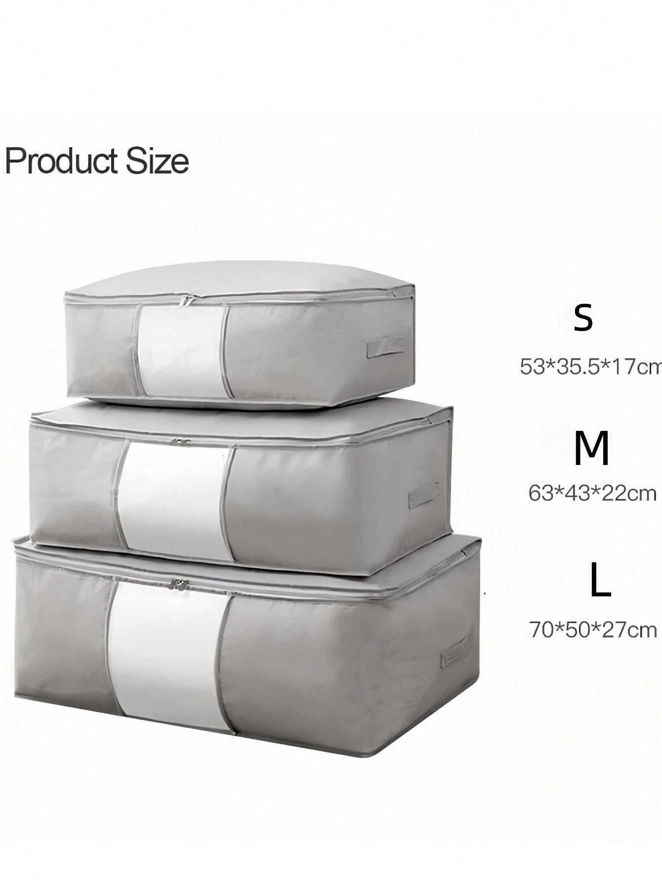 3 点セット グレー大容量収納ボックス 布団・毛布・衣類収納用 折りたたみジッパー付き 持ち手付き クローゼット・ホリデー装飾収納対応