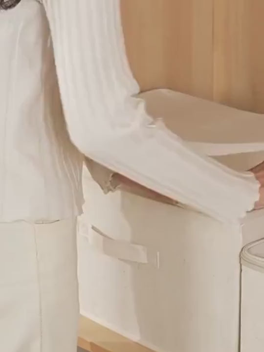 大容量ベージュ収納ボックス トラベル移動用｜柔軟折りたたみ式 一体型持ち手付き 衣類・季節物収納整理 ホーム・ベッドルームインテリア兼用 お祭り装飾対応