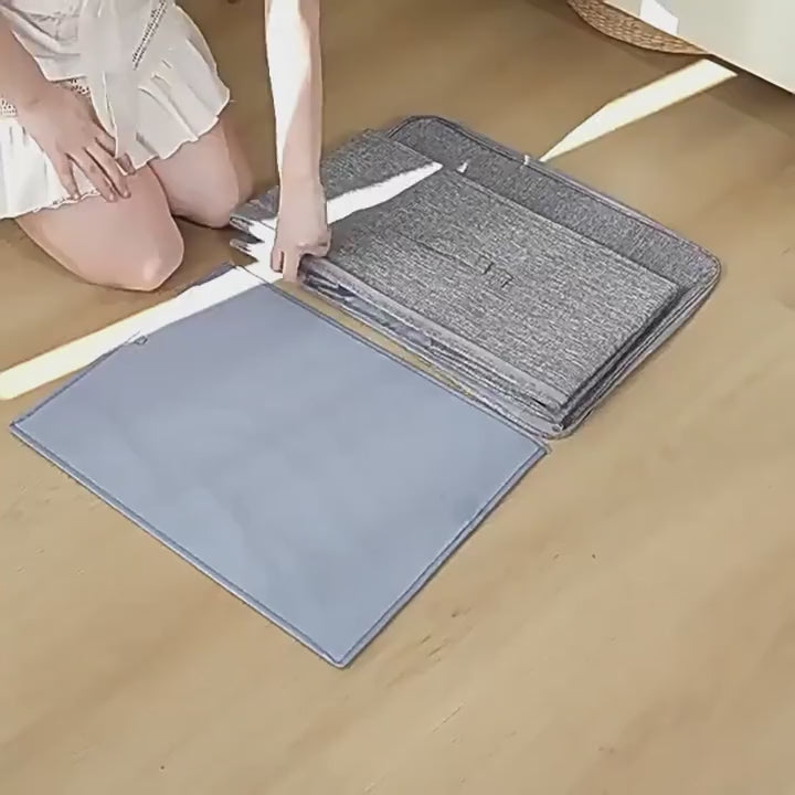 大容量グレーストレージボックス トラベル・移動用 衣類収納対応 柔軟折りたたみ可能 一体型持ち手付き 季節の収納整理用